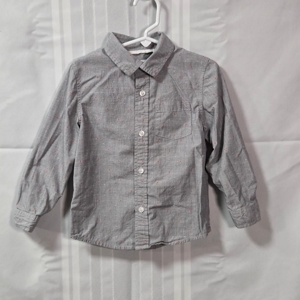 Cat & Jack Button Down Shirt Boy 4T Gray Orange Dash Long Sleeve Casual Dress